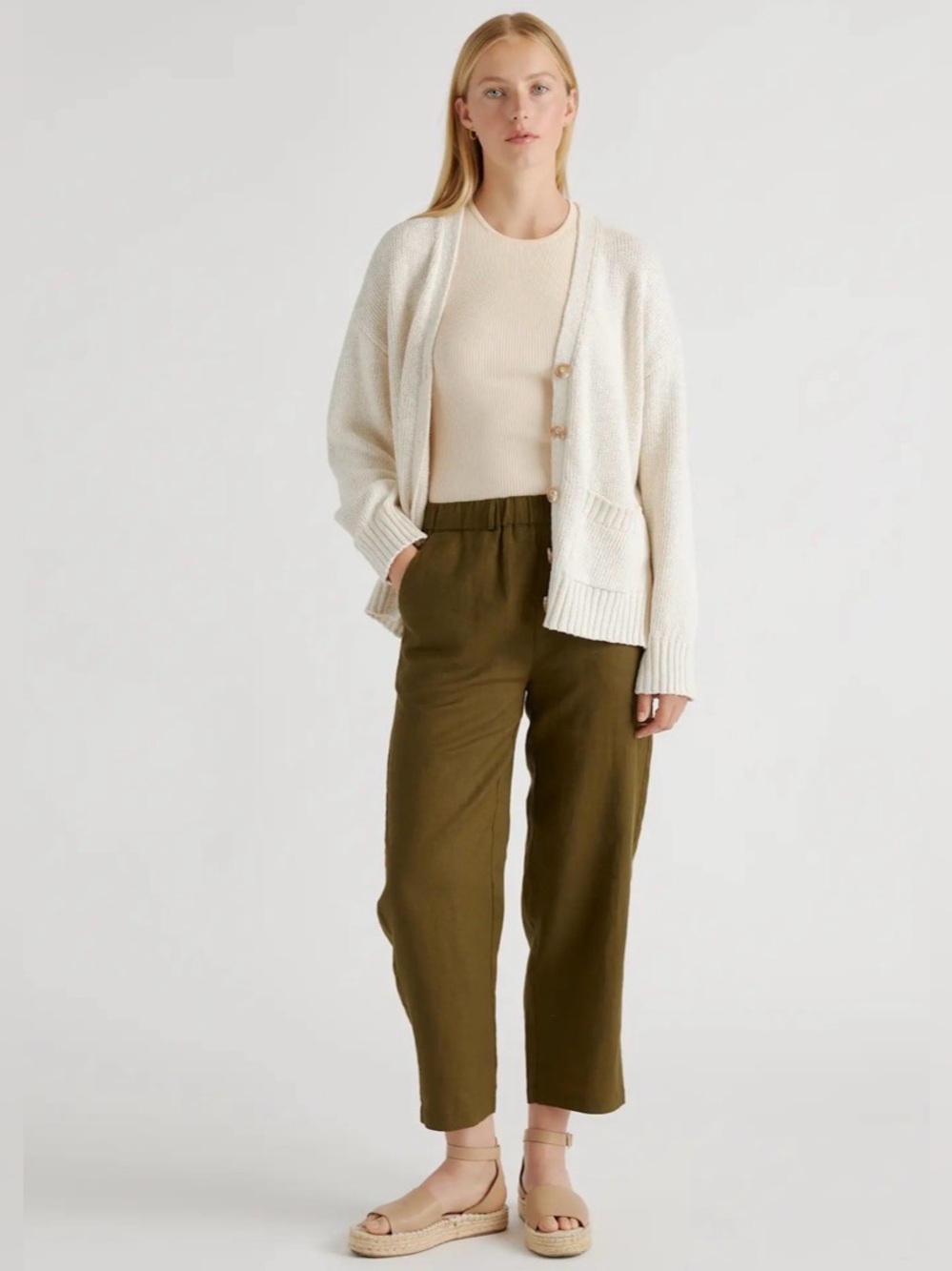 Quince 100% European Linen Pants, Color: Martini Olive, NWT